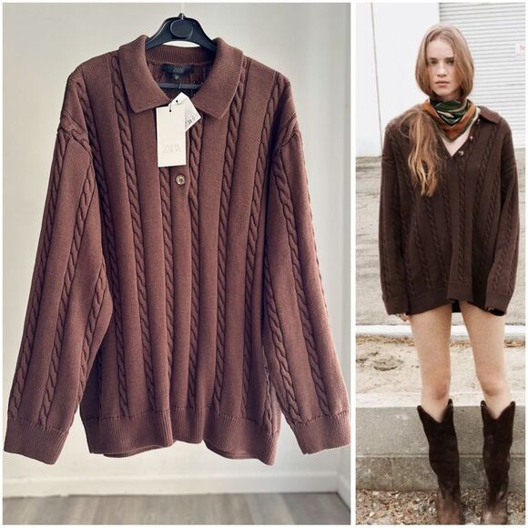 Zara Sweaters - ZARA CABLE KNIT POLO SWEATER